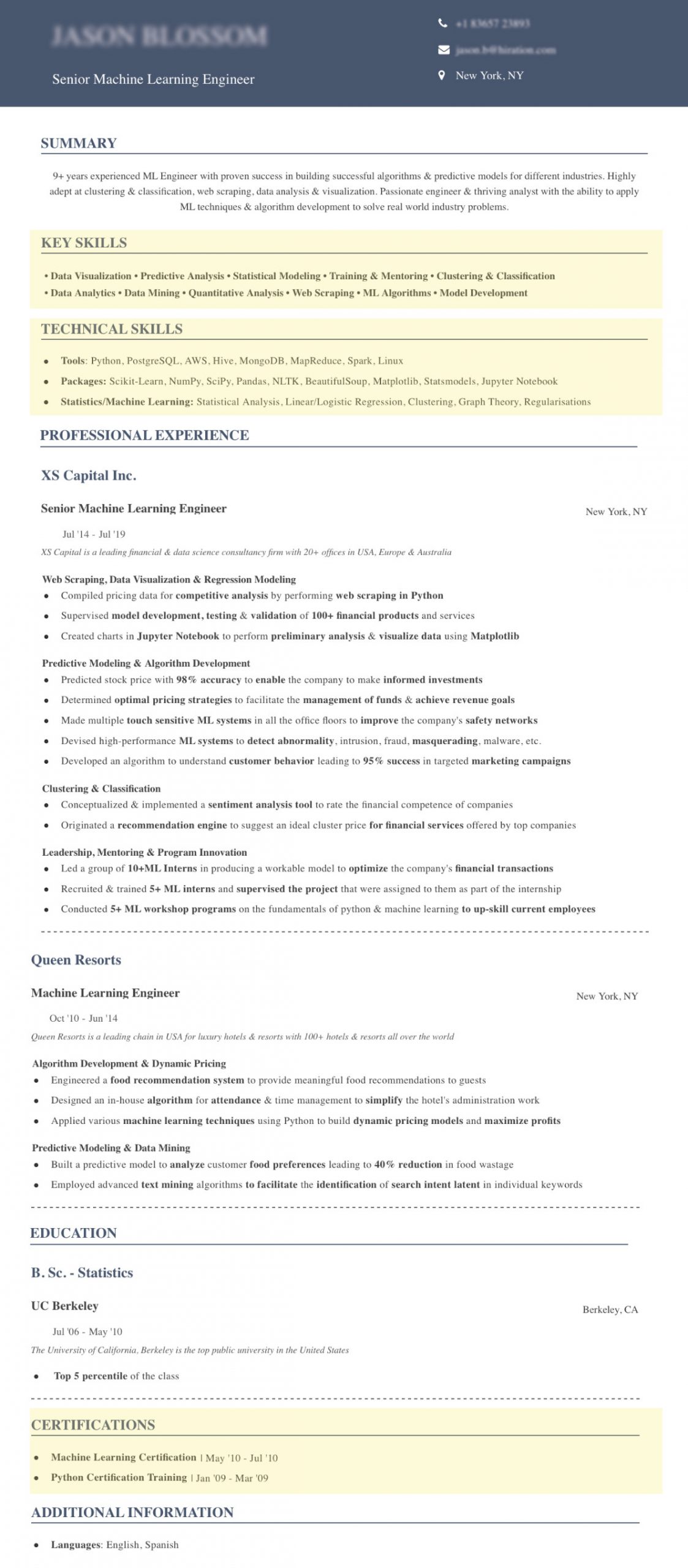 machine learning resume