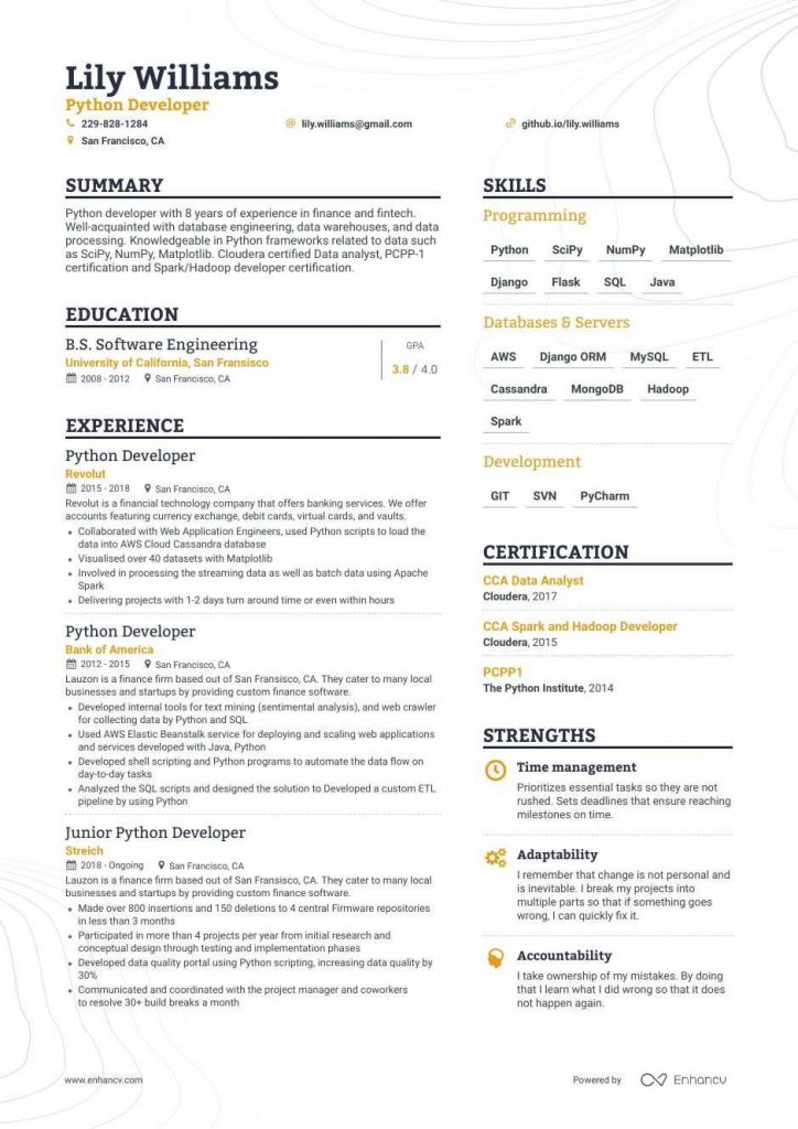 Sample Resume for Python Developer Fresher Professional Python ...