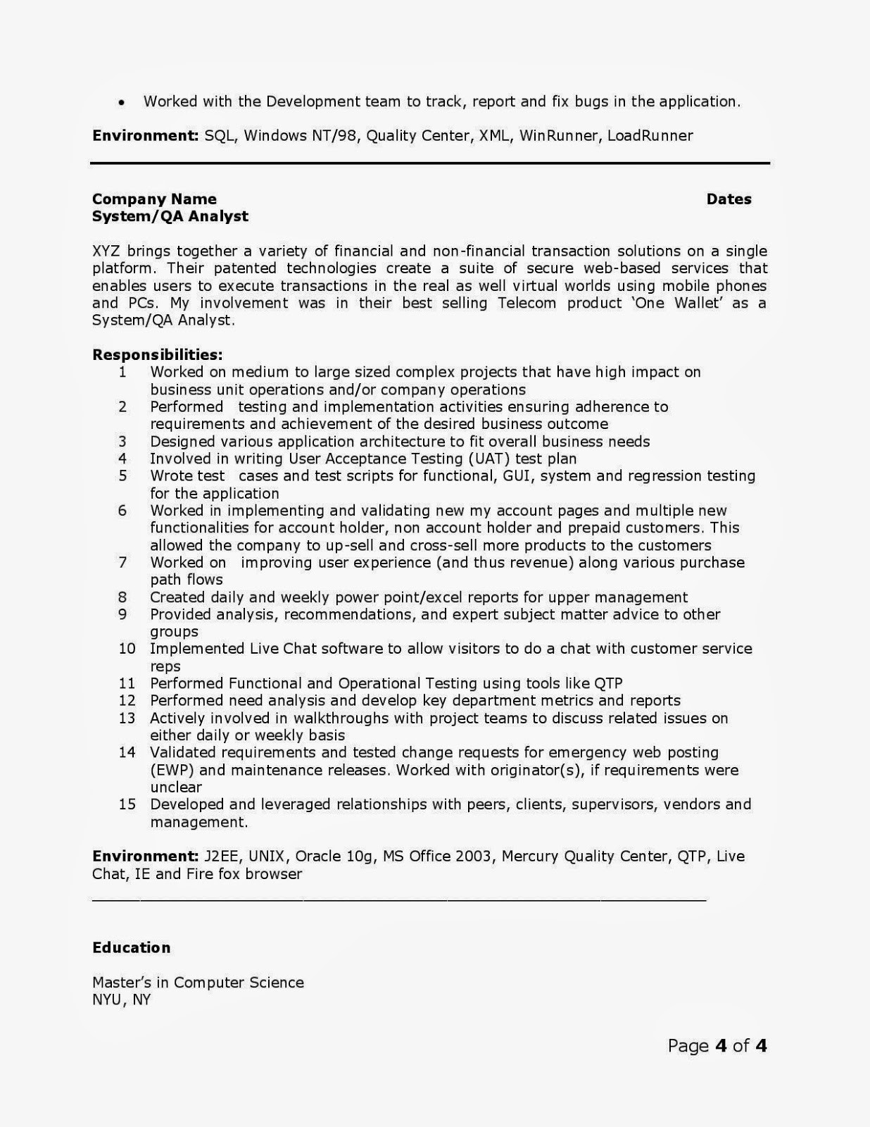 qa analyst resume sampleml