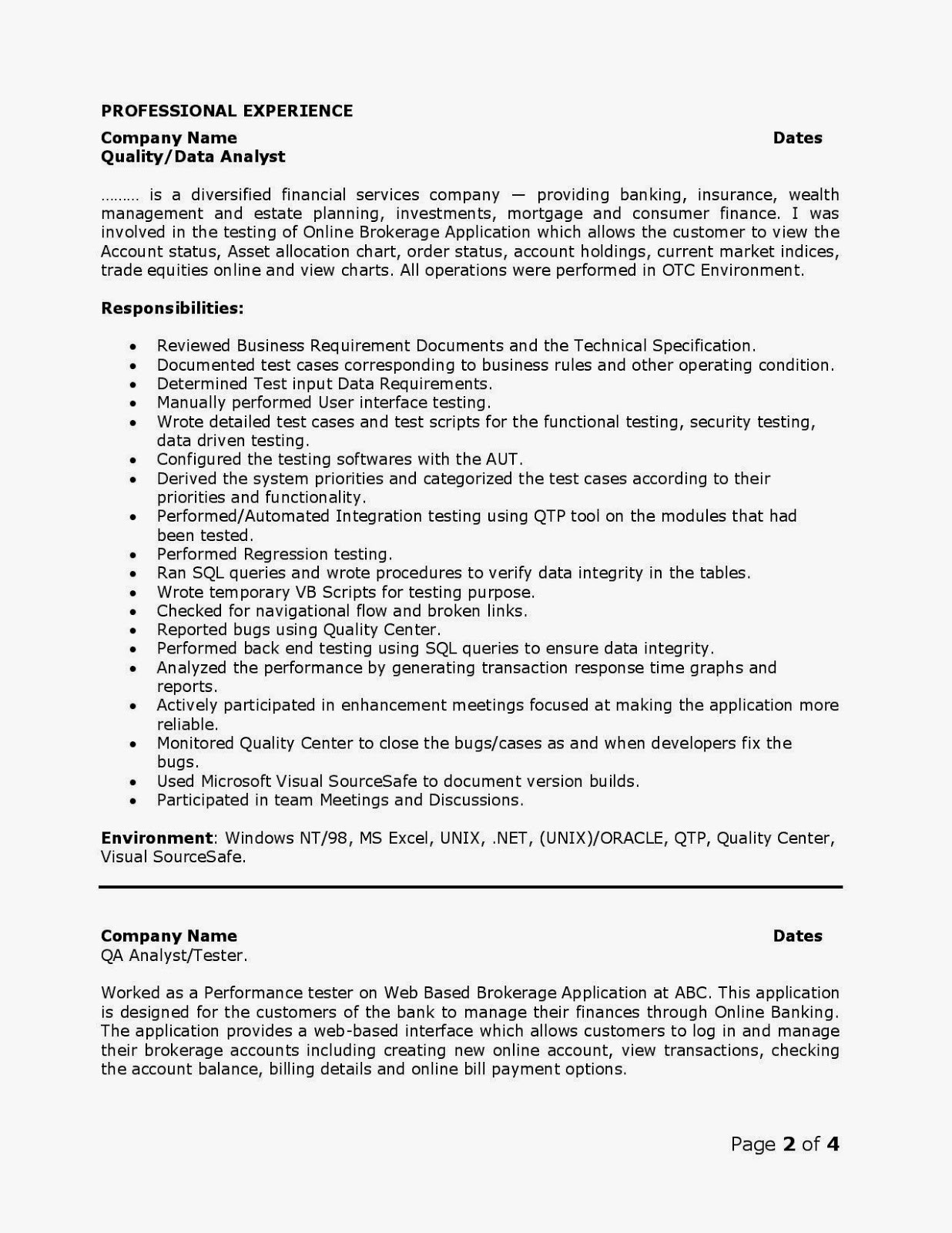 qa analyst resume sampleml