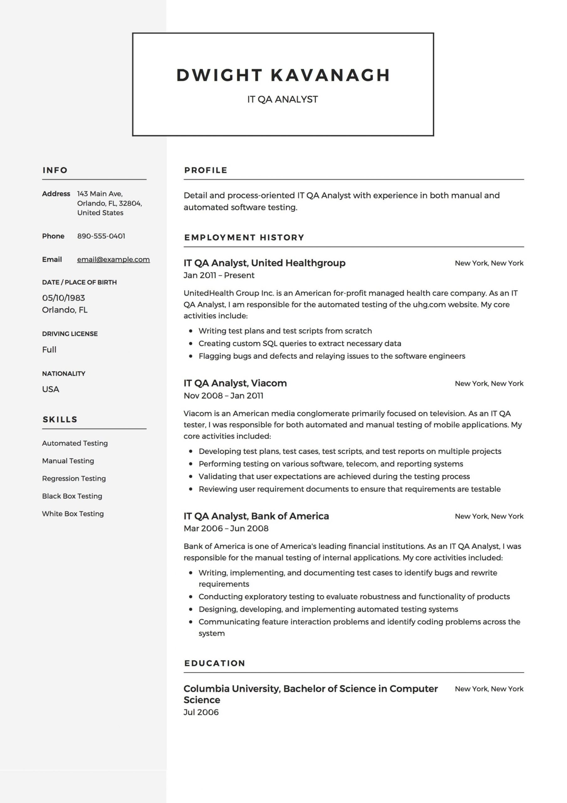 qa analyst resume sampleml