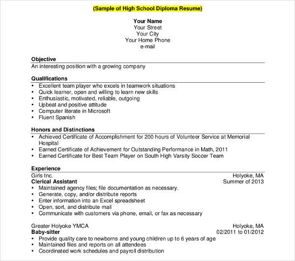 sample student resume for work immersion
