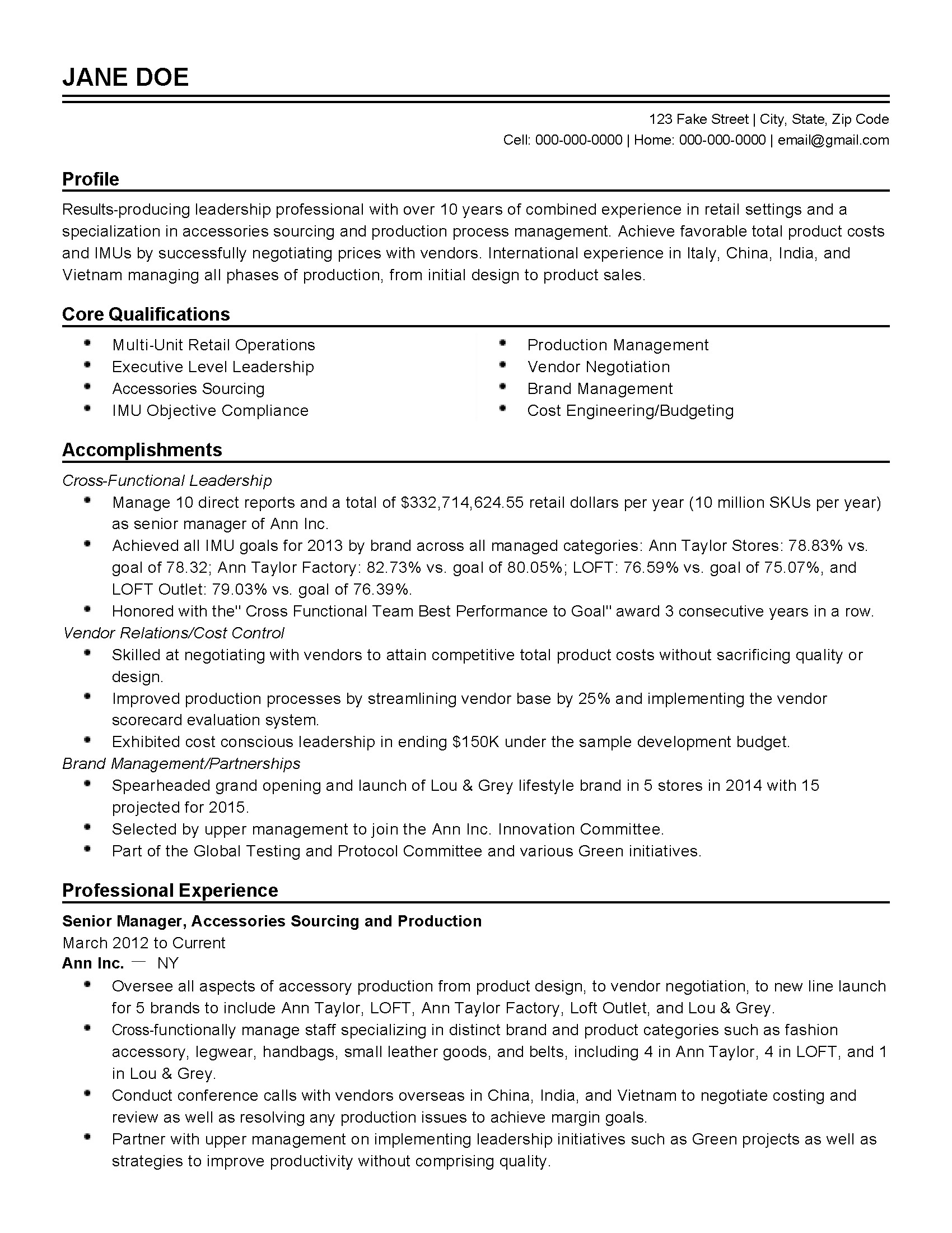 resume format 10 years experience