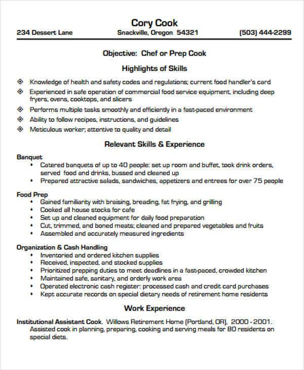 cook resume sample