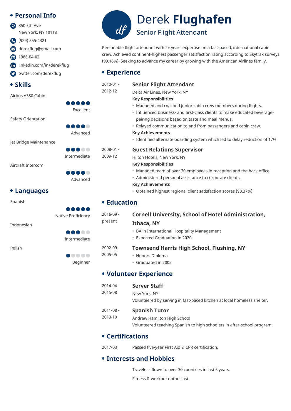 flight attendant sample resume no prior experience