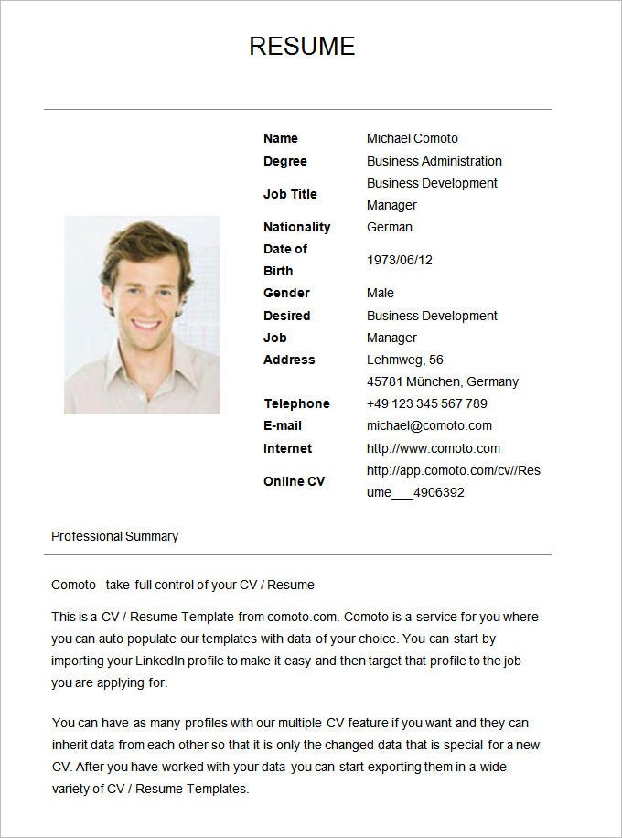 resume sample for job application