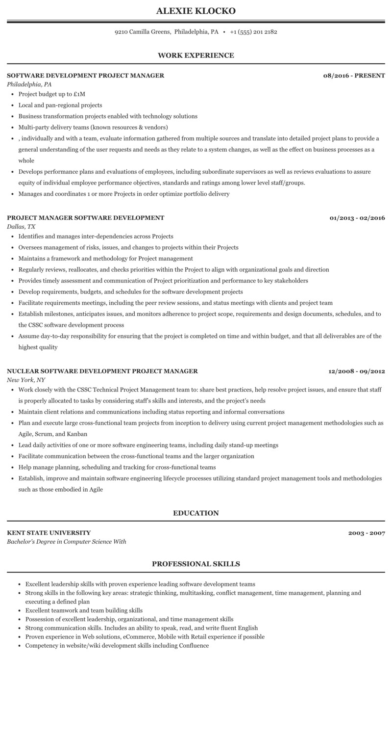 software project manager resume collection