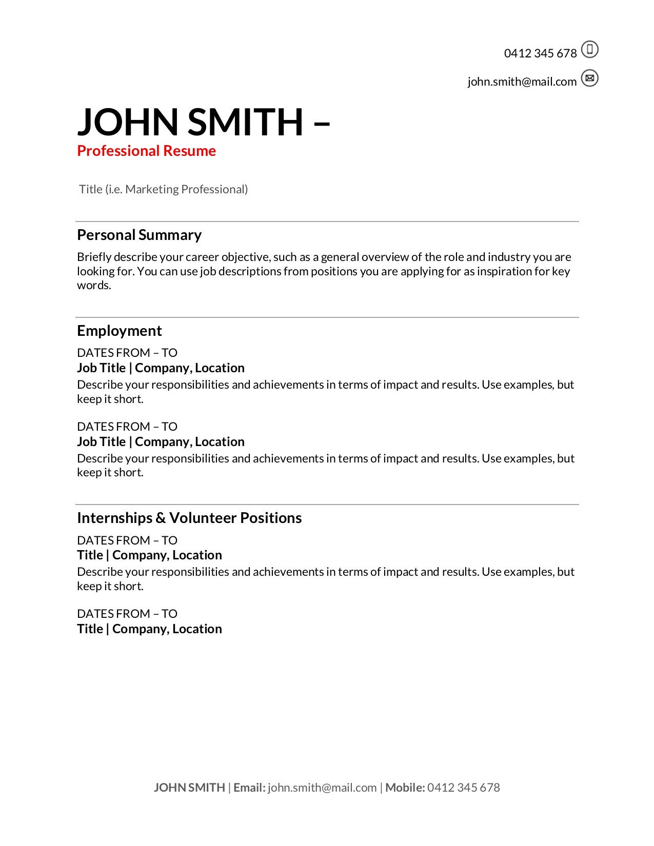 resume examples for any job
