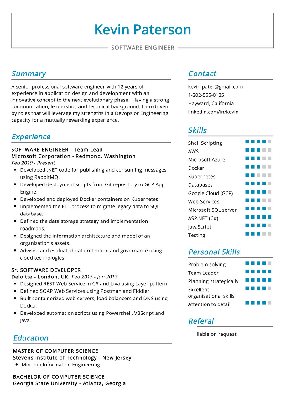 software engineer resume example