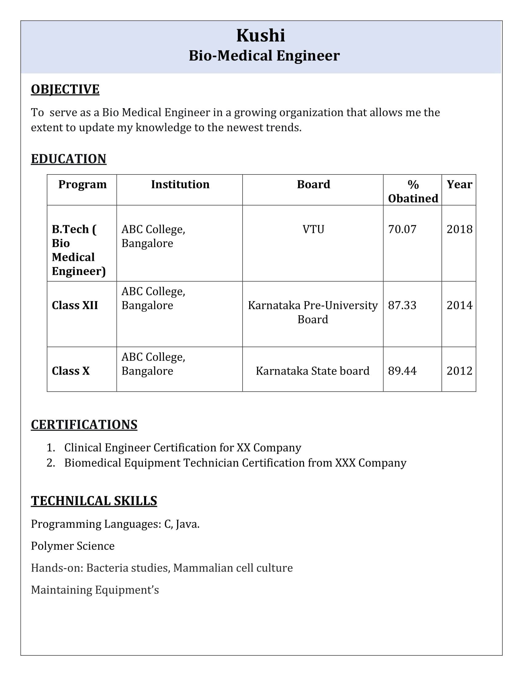 biomedical engineering resume template 1
