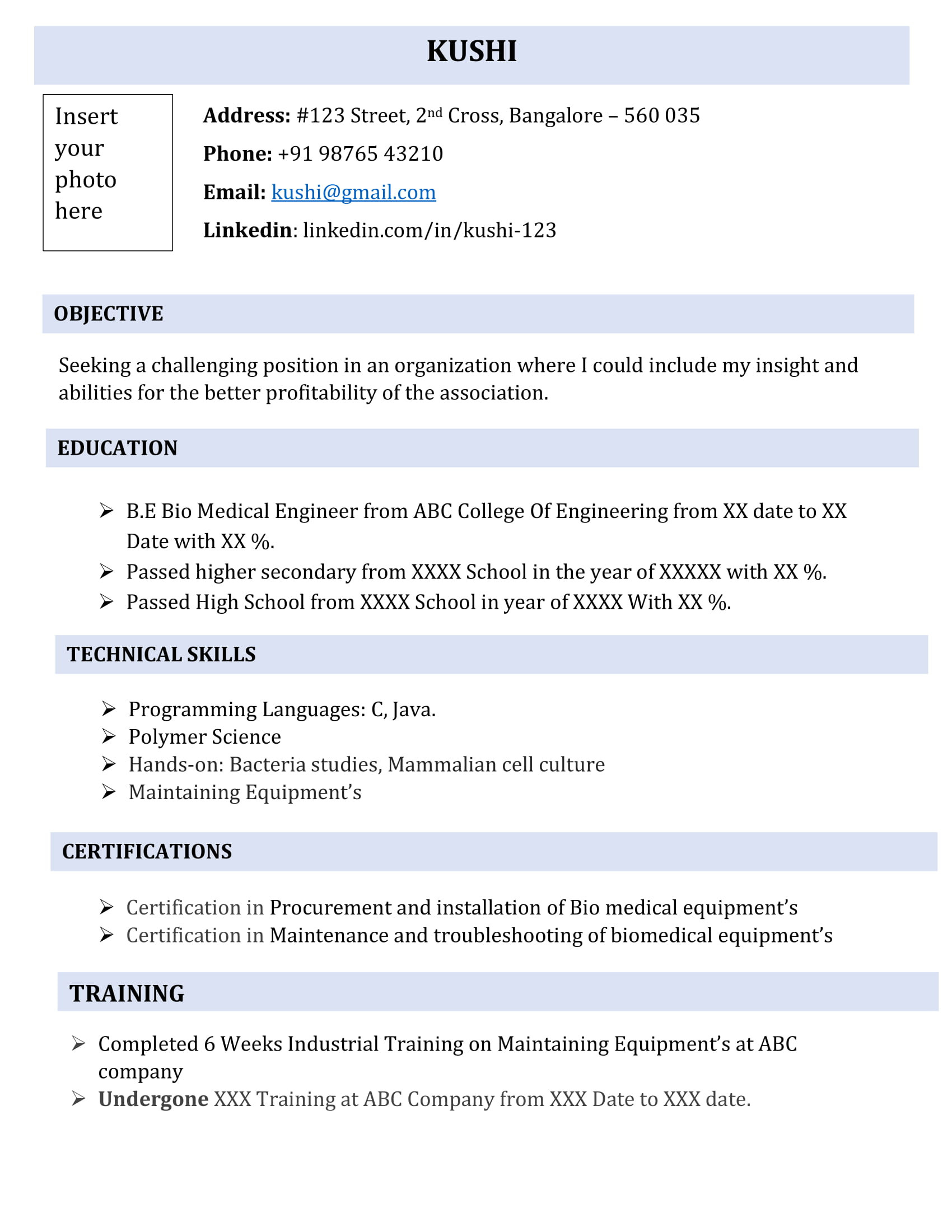 biomedical engineering resume template 4