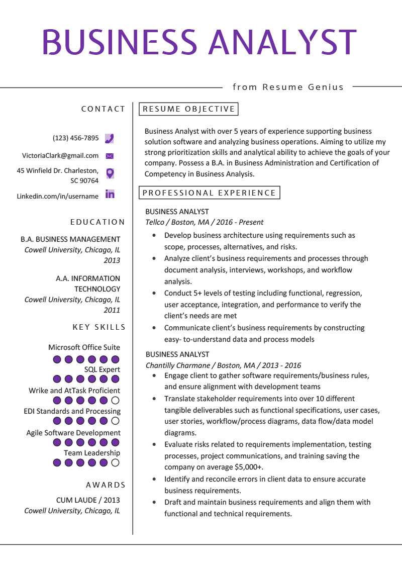 business analyst resume example