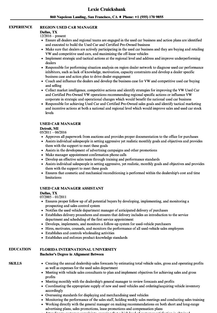 automotive car auto sales manager resume example