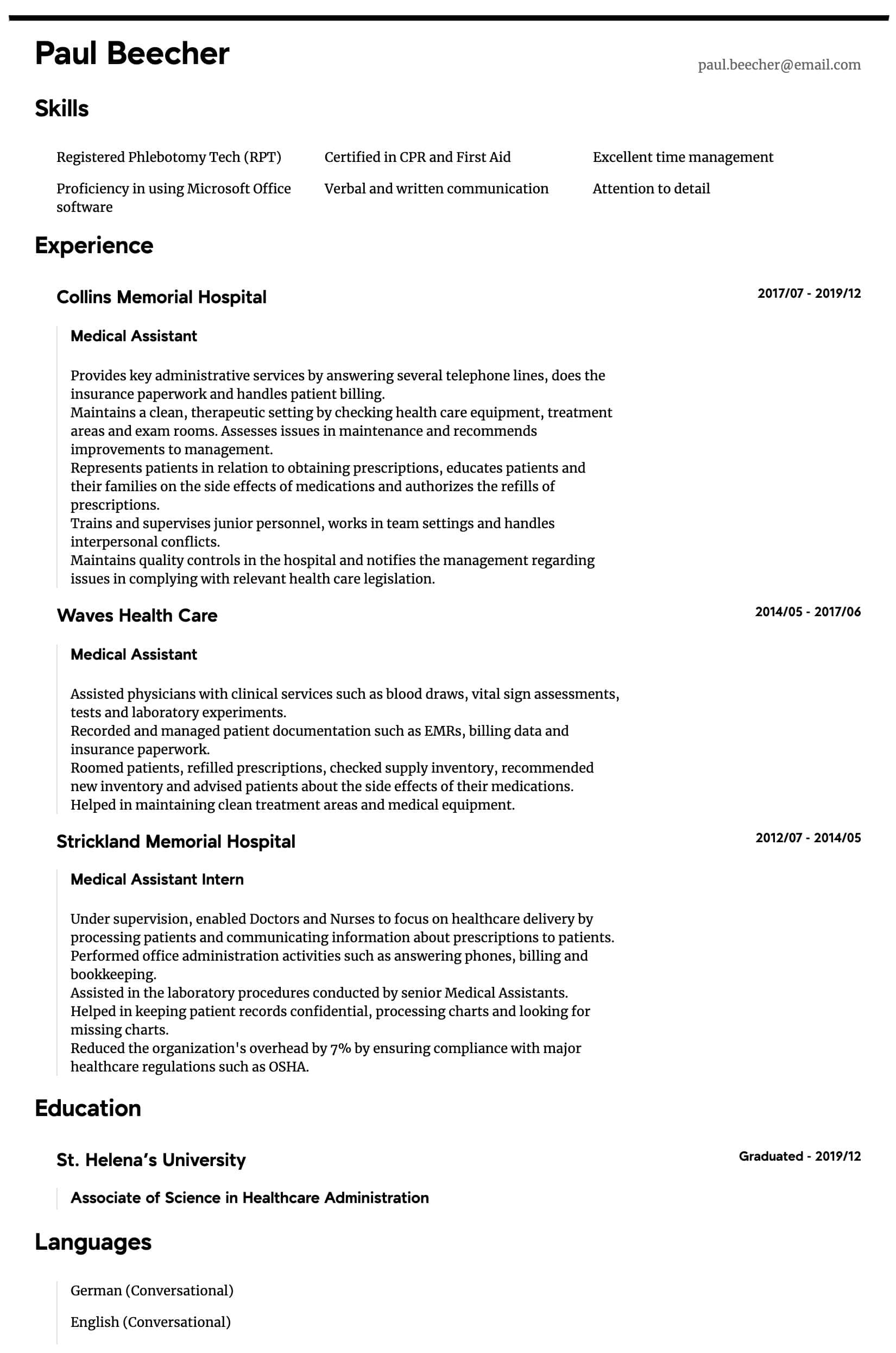 medical assistant resume sample