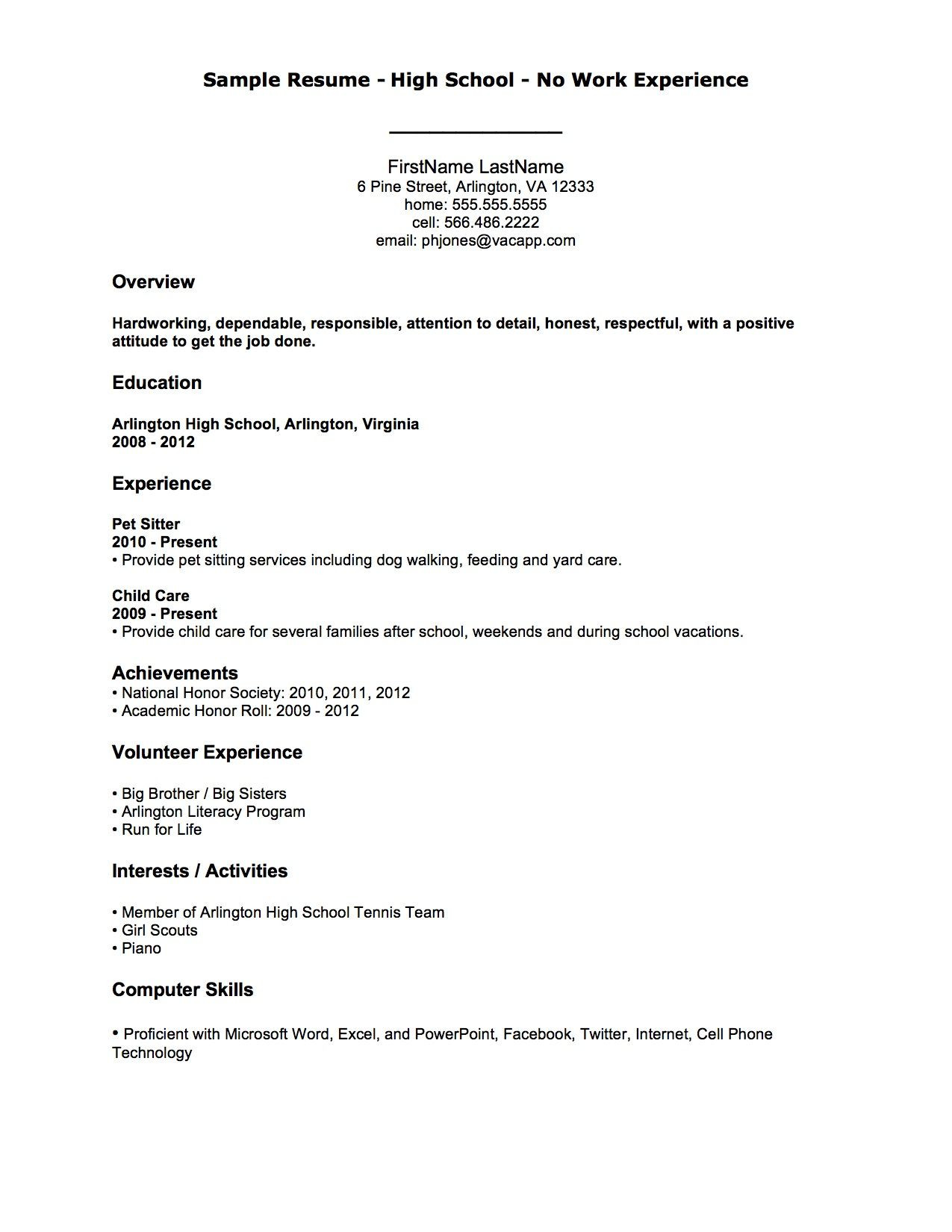 First Resume Template with No Work Experience Resume Examples with No Job Experience , #examples #experience …