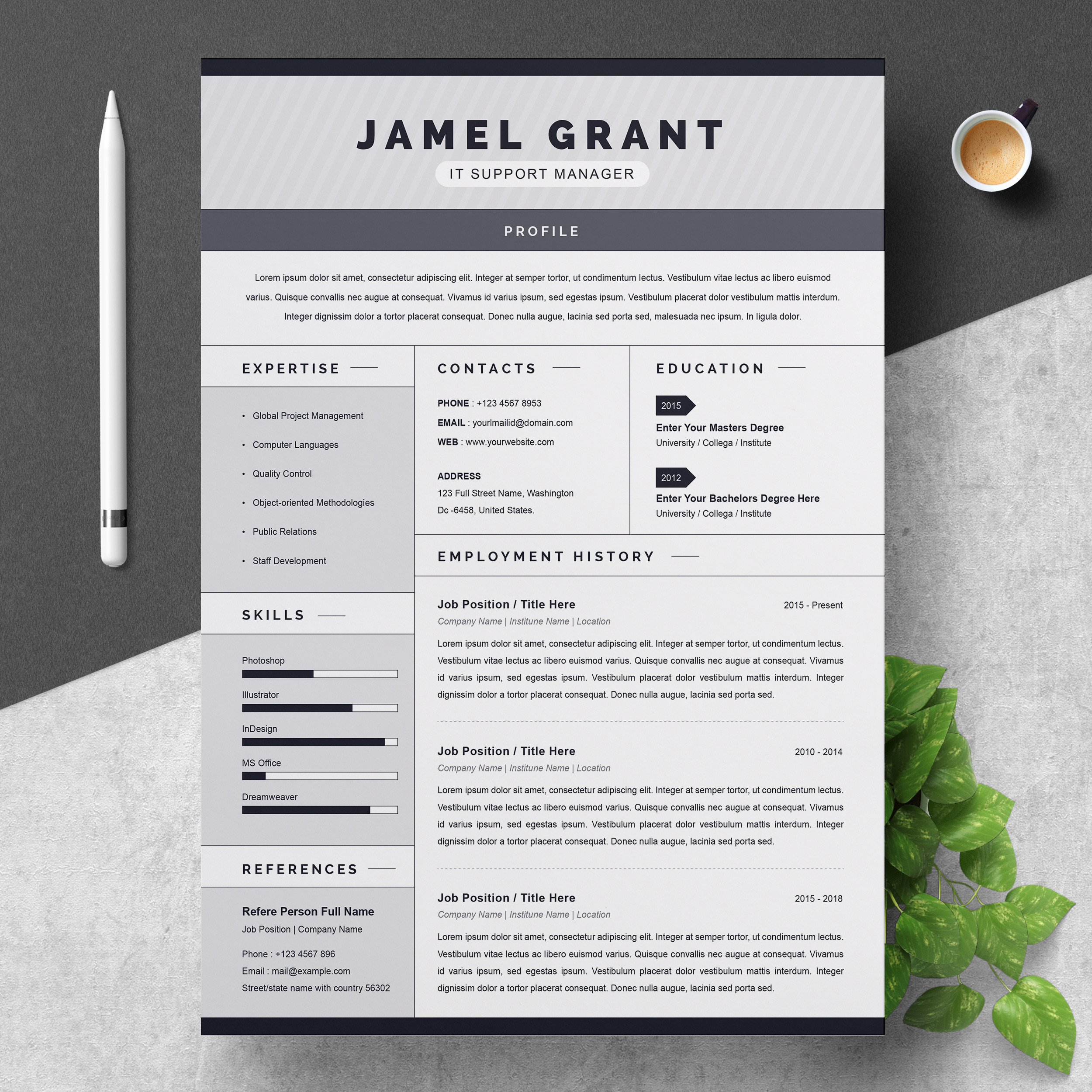 one page creative resume template with cover letter