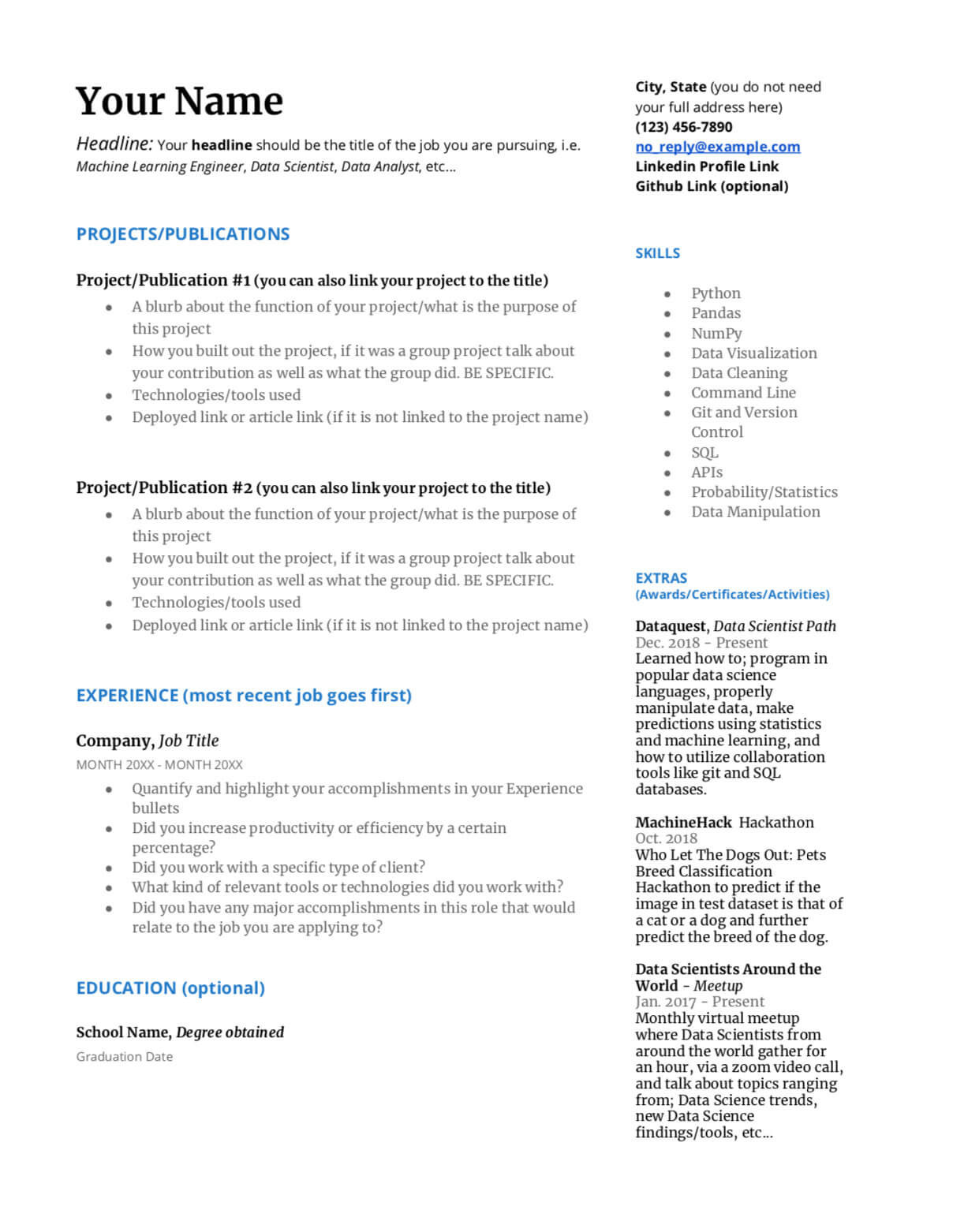 how data science resume cv