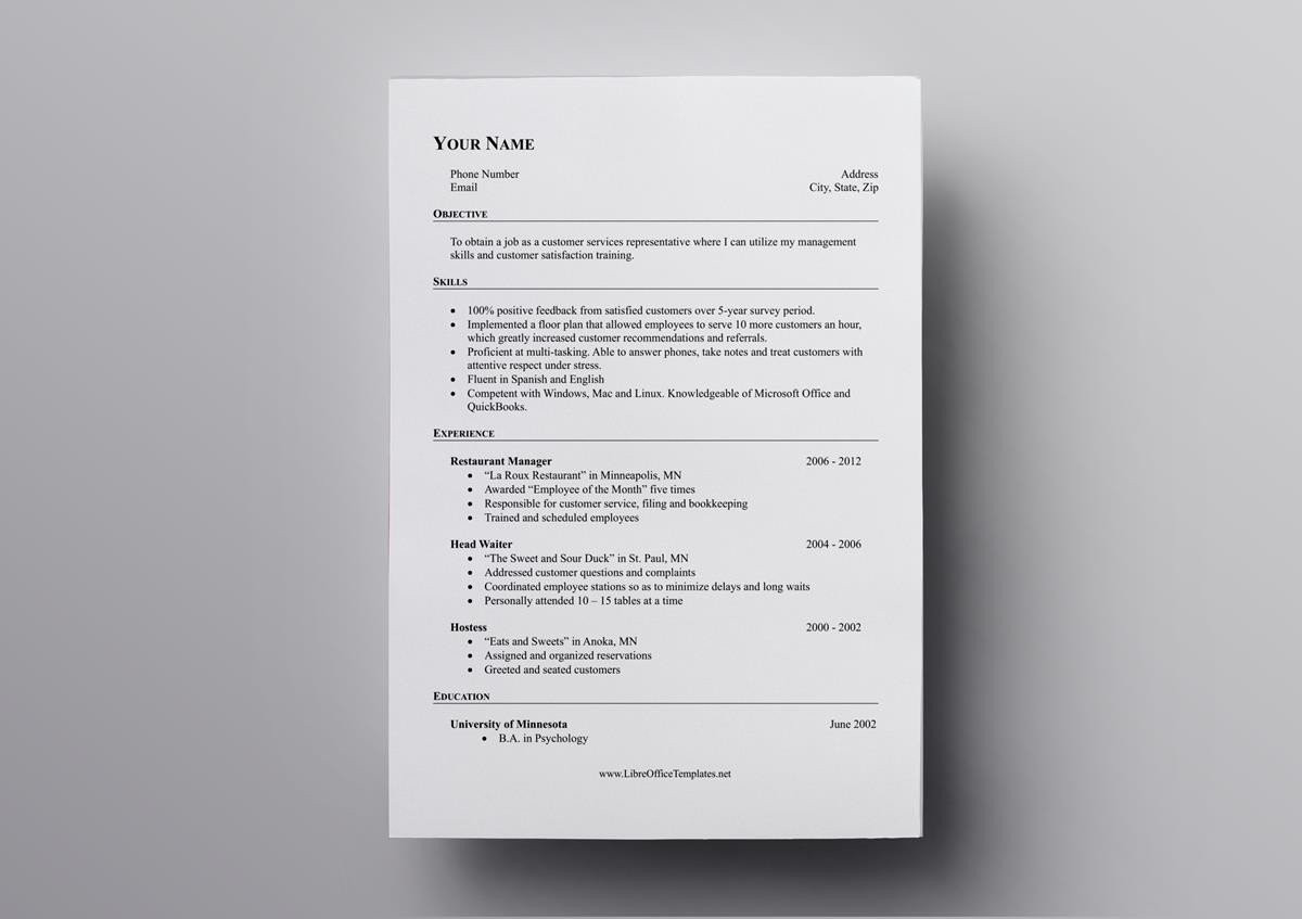 open office resume template