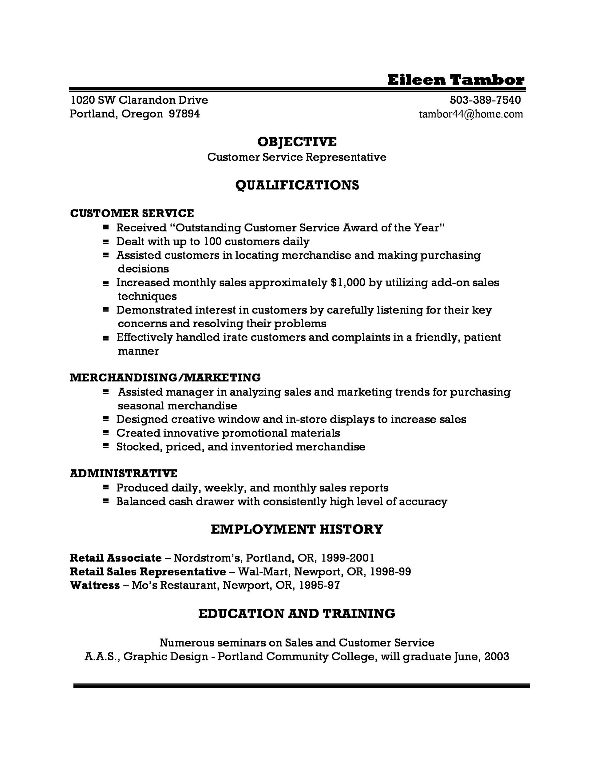 customer service resume