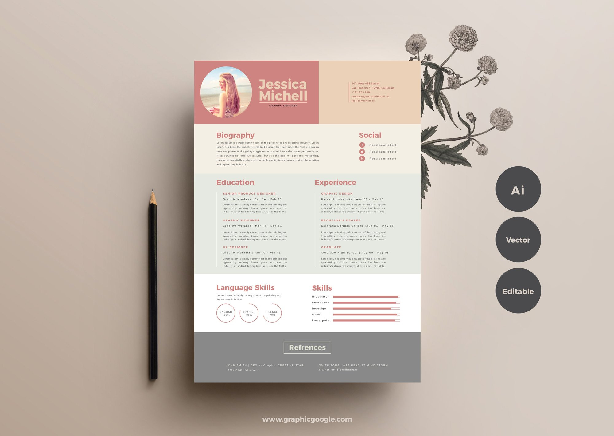 free simple and elegant resume template in illustrator ai format