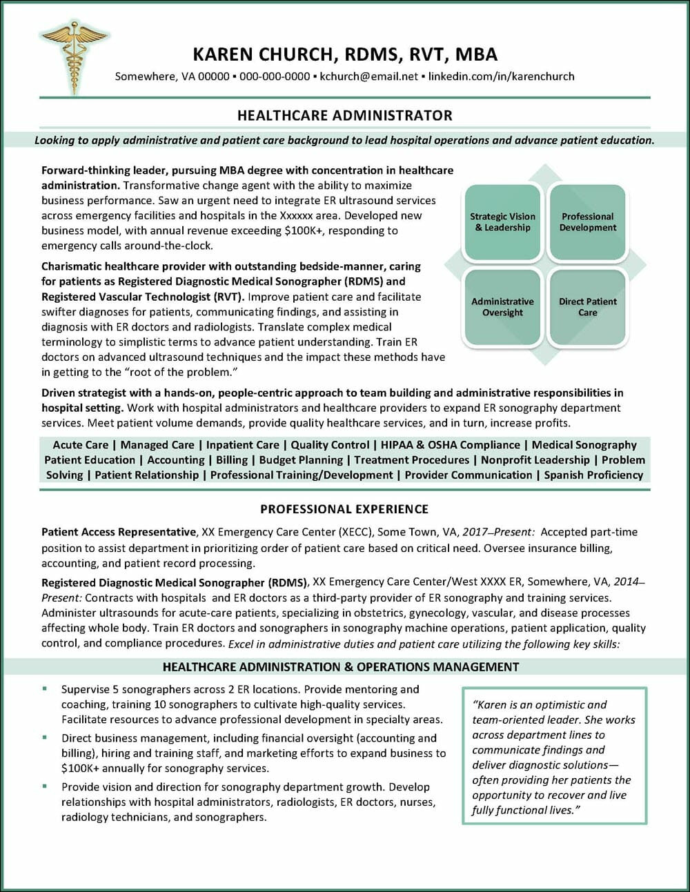 healthcare administrator resume example