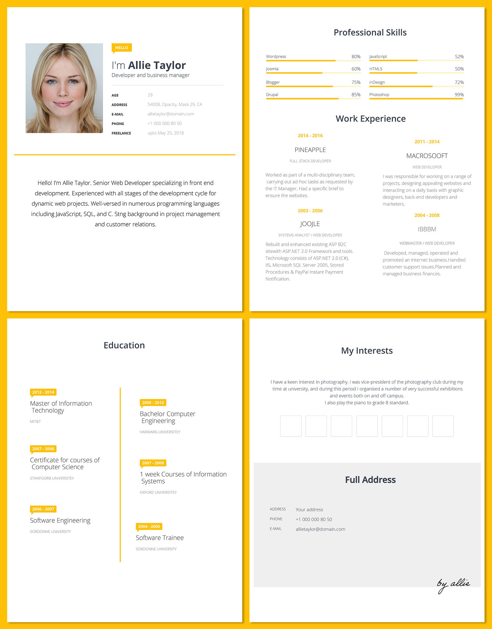 free word resume template software developers