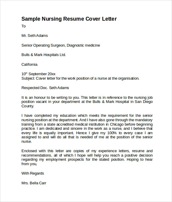 nursing cover letter template