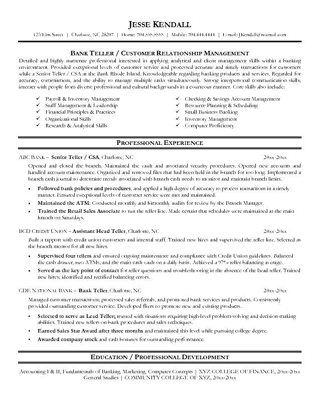 good bank teller resume