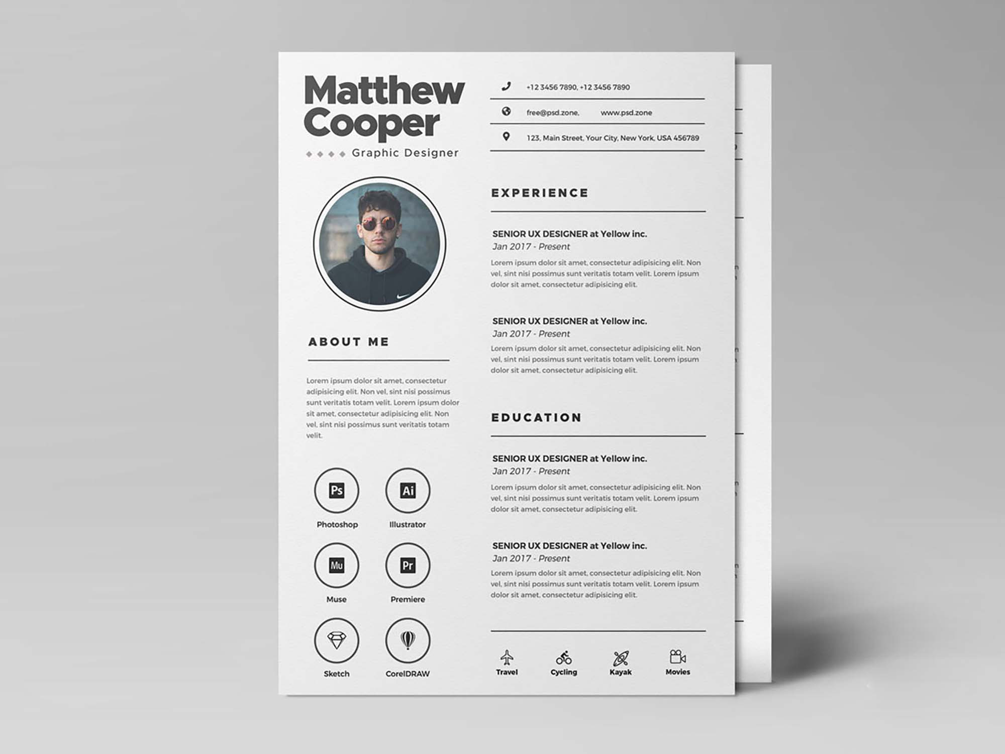 free clean resume template psd