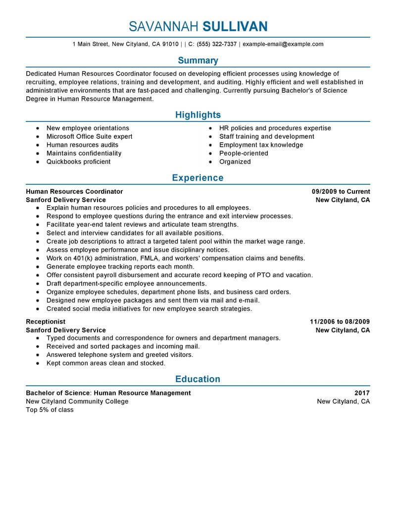 hr specialist resume sample