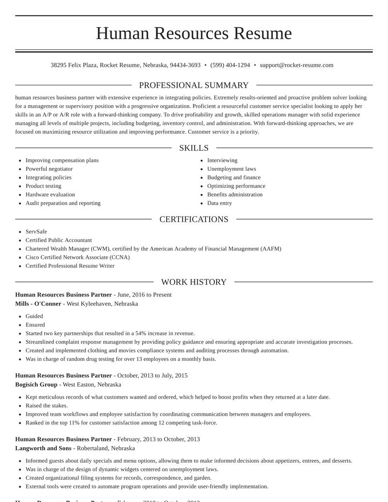 human resources business partner best resume tool templates