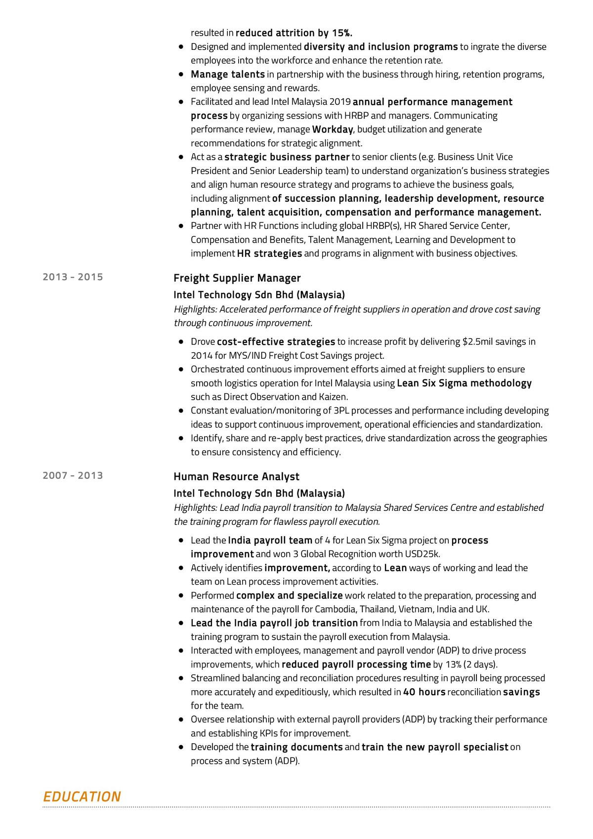 senior hr business partner resume