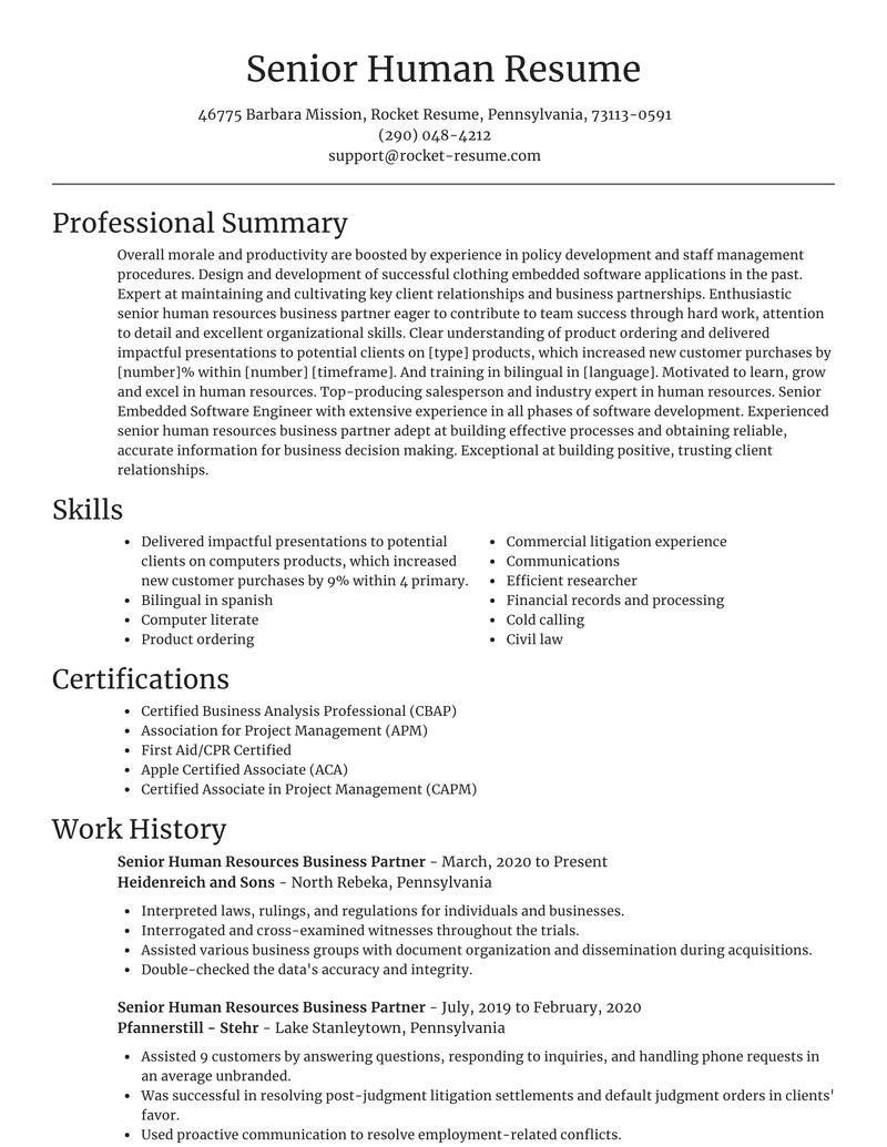 senior human resources business partner easy resume generator examples