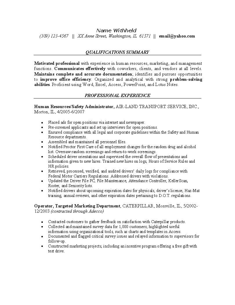 human resources safety resume examplem