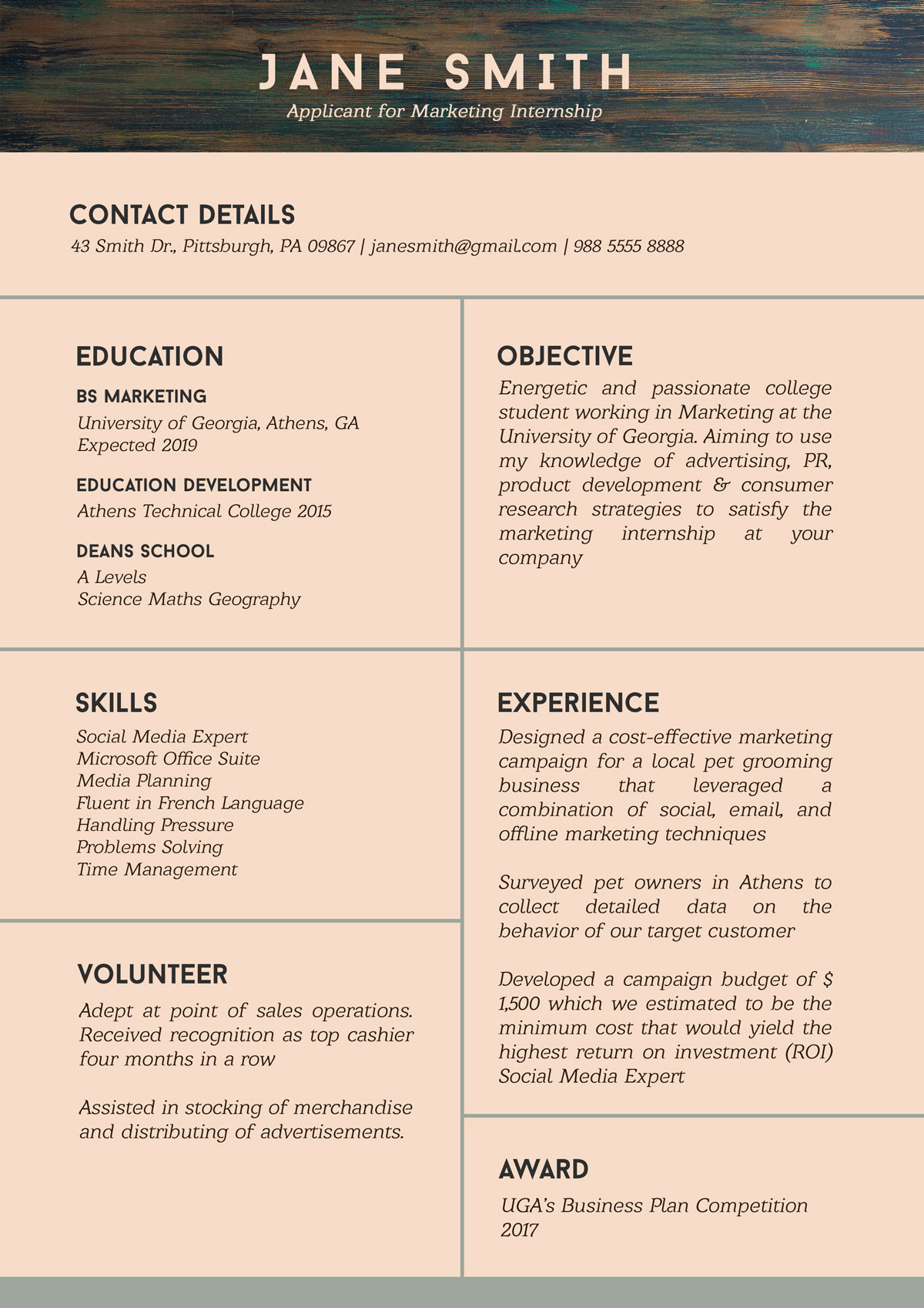 resume for internship students psd mockup