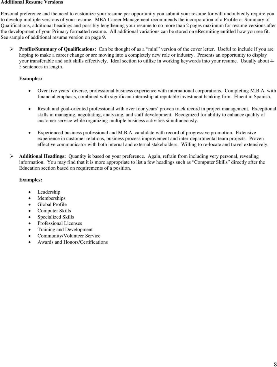 Wisconsin mba resume guideml