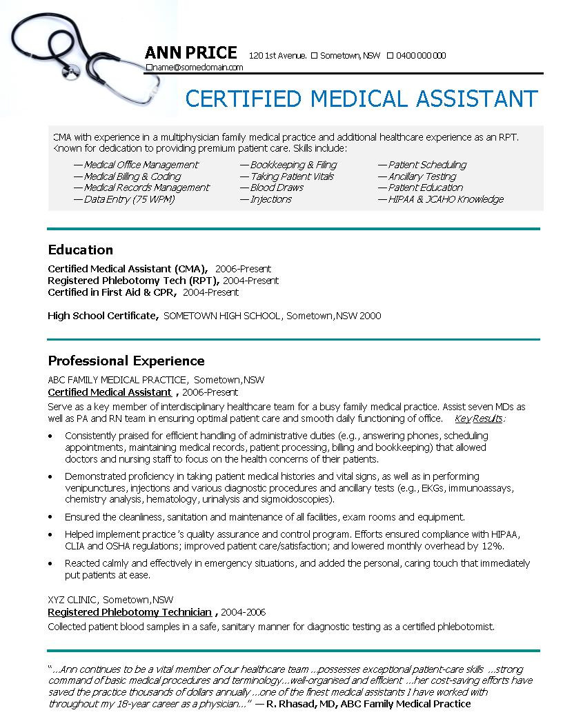 medical assistant sample resume templates