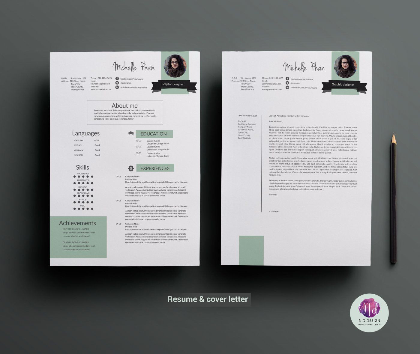 1447 modern resume template cover letter template references template