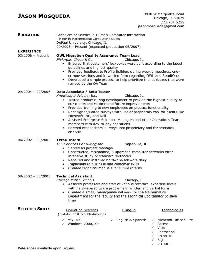 quality assurance analyst resume sample