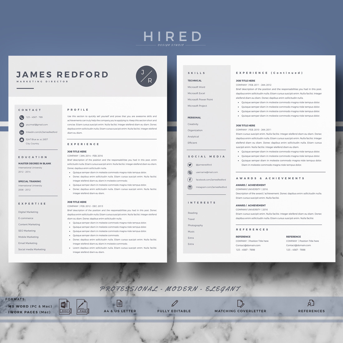 Professional resume template for Mac Pages and Word