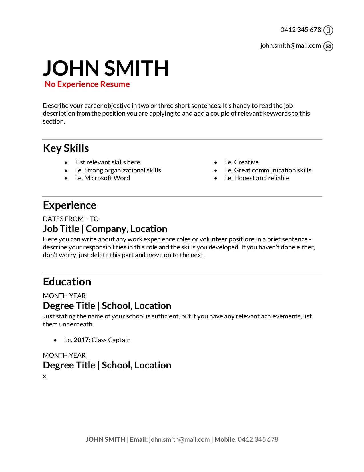 resume examples for any job