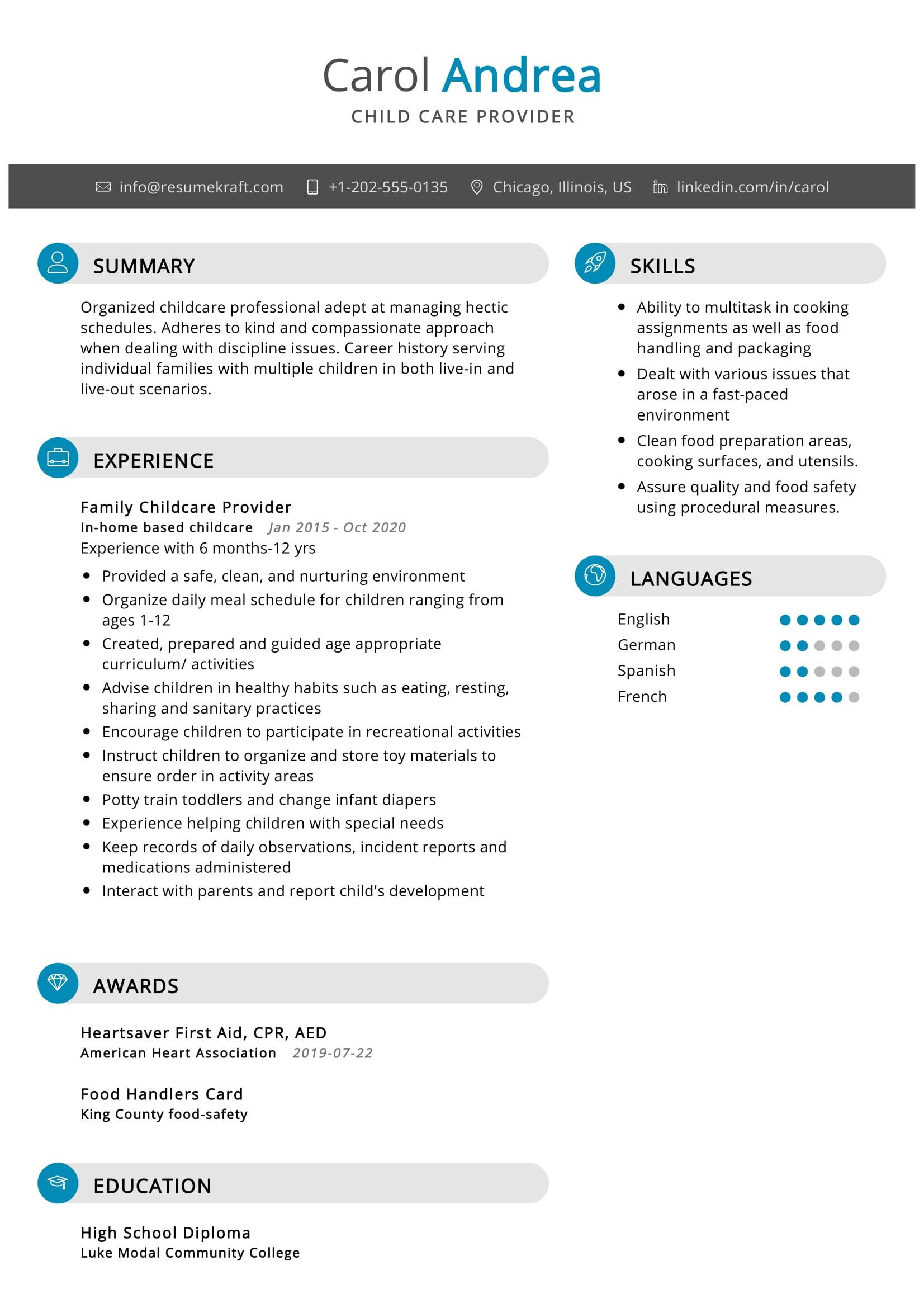 child care resume sample