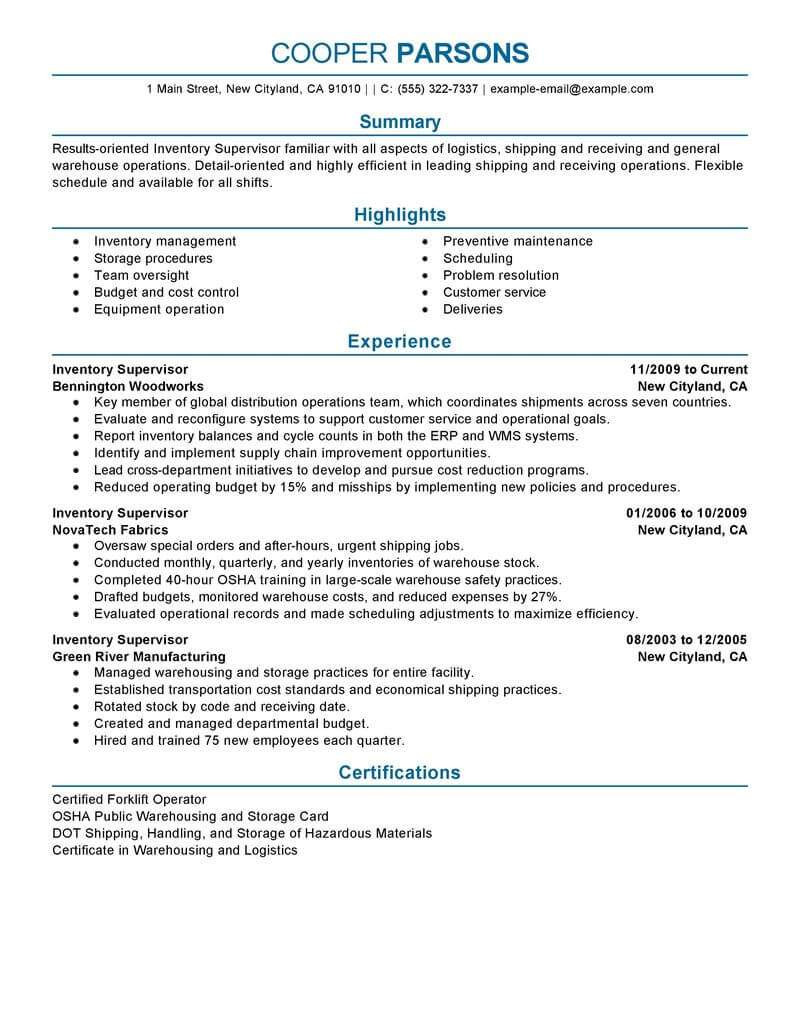 sample resume format for warehouseml