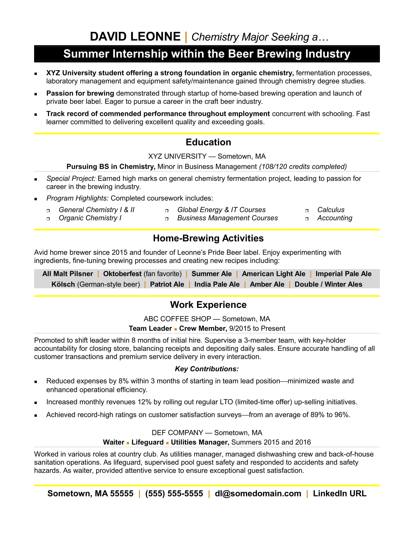 internship resume sample