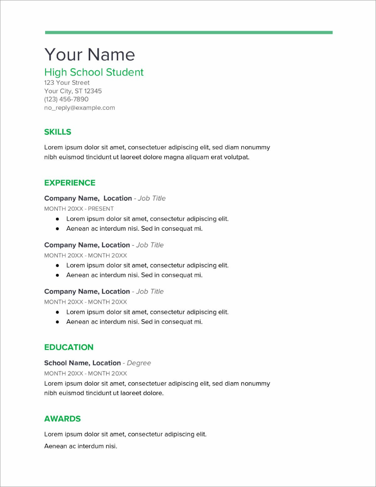 high school resume templates