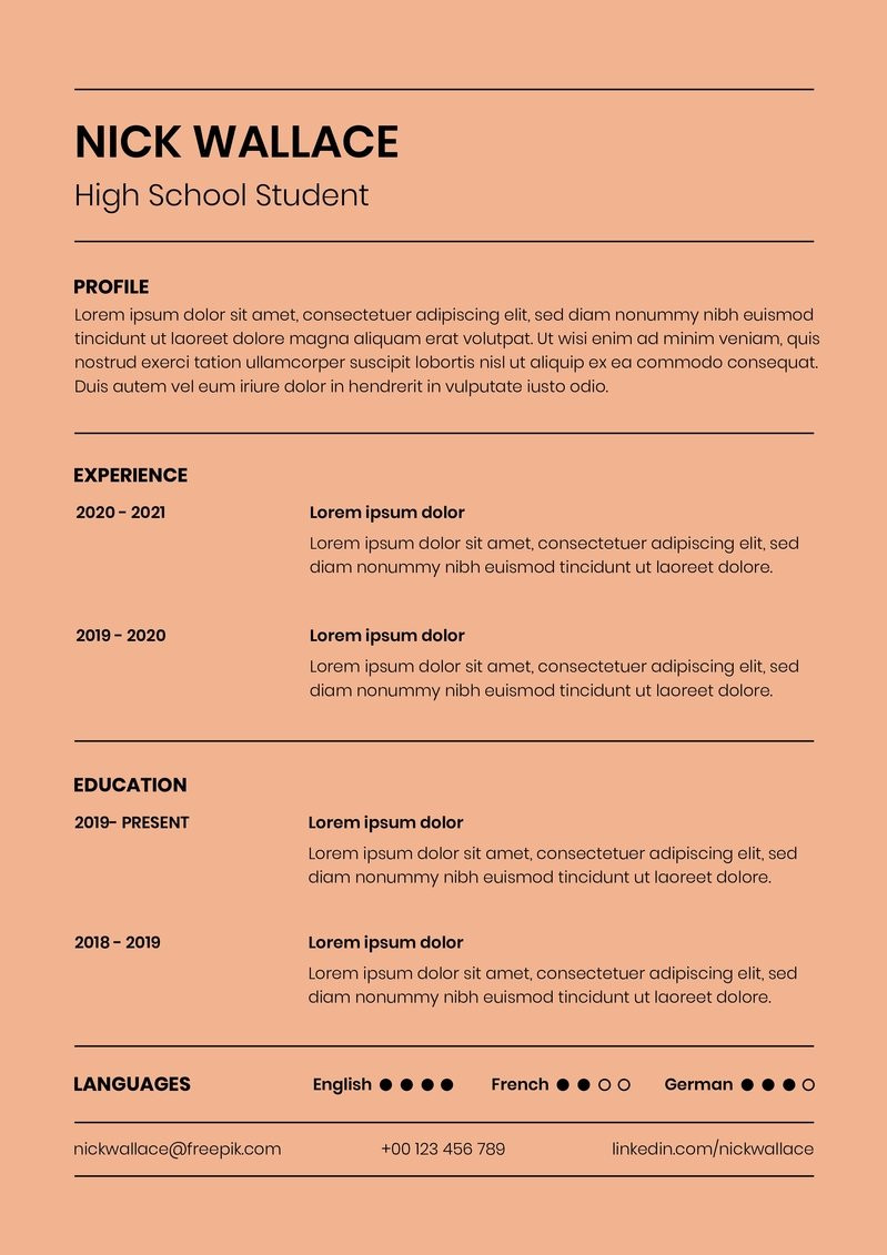 monocolor simple high school student resume r