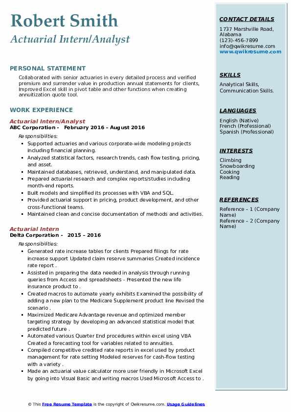 Sample Entry Level Actuarial Science Resume Actuarial Intern Resume Samples