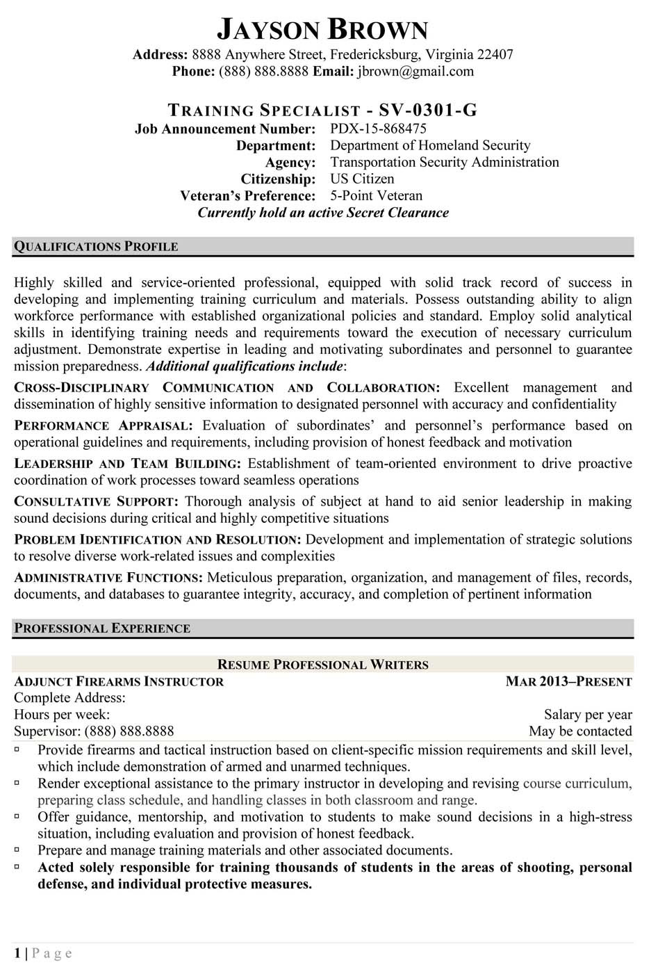 federal resume