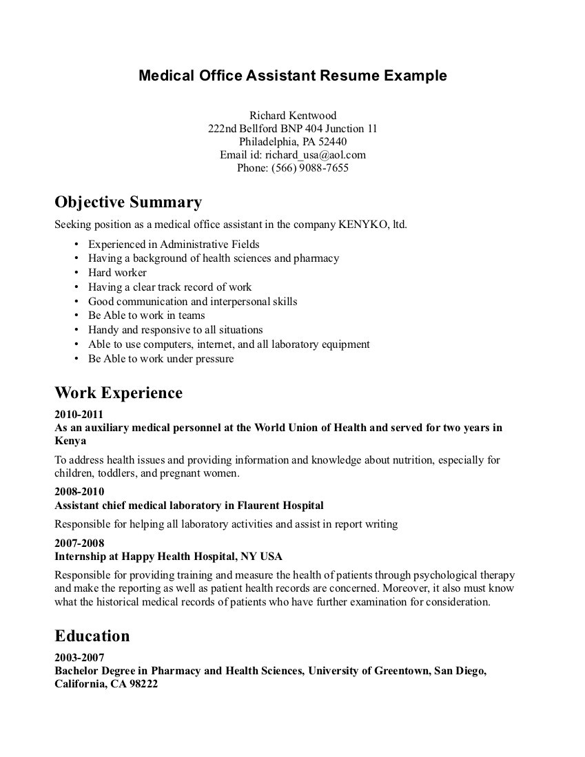 ol themselves=KE resume objectives for medical office assistant 1154