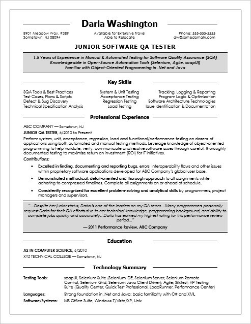 resume for entry level qa tester